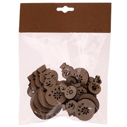 Sněhuláci - dřevěné přízdoby, mix 3 vel., přírodní b., cena za 1 sáček (18 ks).