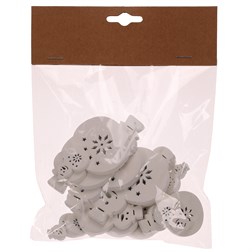 Sněhuláci - dřevěné přízdoby, mix 3 vel., bílé, cena za 1 sáček (18 ks).