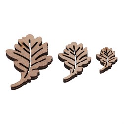 Dubové lístky - dřevěné, mix 3 vel., přírodní barva, cena za 1 sáček (18 ks).