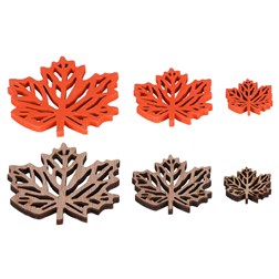 Javorové listy - dřevěné, mix 2 barev a 3 vel., cena za 1 sáček (18 ks).