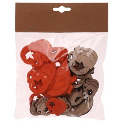 Dýně - dřevěné přízdoby, mix 2 barev a 3 vel., cena za 1 sáček (18 ks).