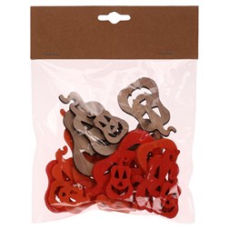 Dýně s obličejem - dřevěné, mix 3 barev a vel., cena za 1 sáček (18 ks).