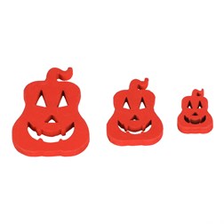 Dýně s obličejem - dřevěné, mix 3 barev a vel., cena za 1 sáček (18 ks).