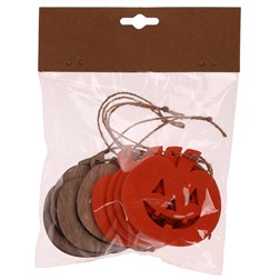 Dýně s obličejem na pověšení - dřevěné, mix 2 barev, cena za 1 sáček (8 ks).