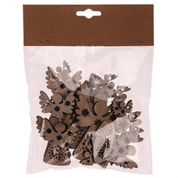 Andílci - dřevěné přízdoby, mix 3 vel., přírodní b., cena za sáček (18 ks).