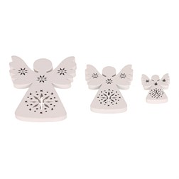 Andílci - dřevěné přízdoby, mix 3 vel., bílé, cena za sáček (18 ks).