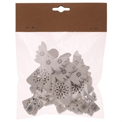 Andílci - dřevěné přízdoby, mix 3 vel., bílé, cena za sáček (18 ks).