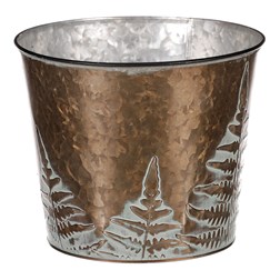 Obal z kovu na květiny, v  měděné barvě s kapradím.