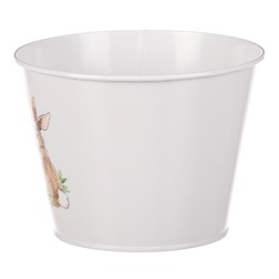 Kovový obal na květiny s velikonočním designem.