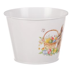 Kovový obal na květiny s velikonočním designem.