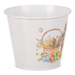 Kovový obal na květiny s velikonočním designem.