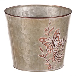 Kovový obal na květiny, design s motýly.