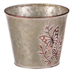 Kovový obal na květiny, design s motýly.