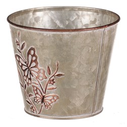 Kovový obal na květiny, design s motýly.