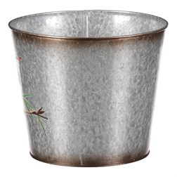 Kovový obal na květiny, design s ptáčky.