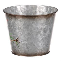 Kovový obal na květiny, design s ptáčky.