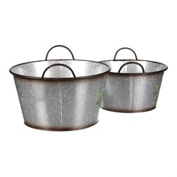 Kovový obal na květiny, sada 2ks, design s ptáčky.