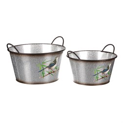 Kovový obal na květiny, sada 2ks, design s ptáčky.