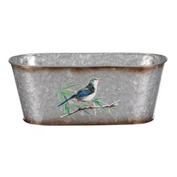 Kovový truhlík, design s ptáčky.