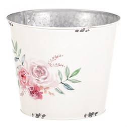 Kovový obal na květiny, design s růžemi.