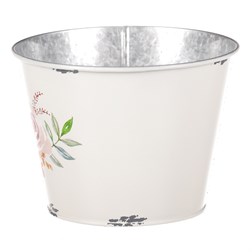 Kovový obal na květiny, design s růžemi.