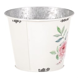 Kovový obal na květiny, design s růžemi.