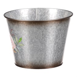 Kovový obal na květiny. Design s růžemi.