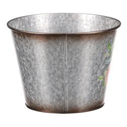 Kovový obal na květiny. Design s růžemi.