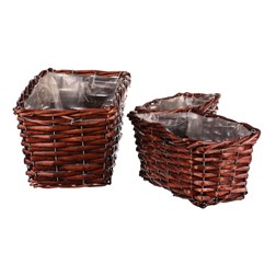 Košík proutěný - hranatý truhlík, tmavě hnědý, cena za sadu 3 ks