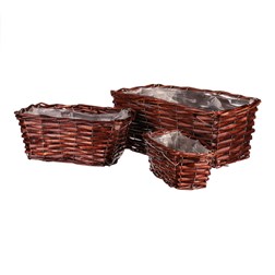 Košík proutěný - hranatý truhlík, tmavě hnědý, cena za sadu 3 ks