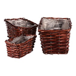 Košík proutěný - hranatý truhlík, tmavě hnědý, cena za sadu 3 ks