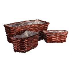 Košík proutěný - hranatý truhlík, tmavě hnědý, cena za sadu 3 ks