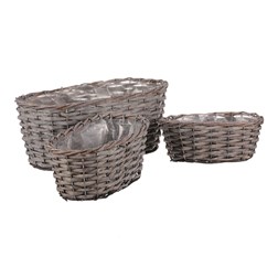 Truhlík oválný proutěný, cena za sadu 3ks.  Šedivá barva.