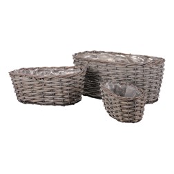 Truhlík oválný proutěný, cena za sadu 3ks.  Šedivá barva.