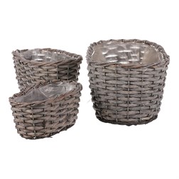 Truhlík oválný proutěný, cena za sadu 3ks.  Šedivá barva.