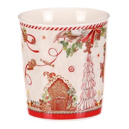 Hrneček vánočně malovaný v kulaté dóze - porcelán, barevný