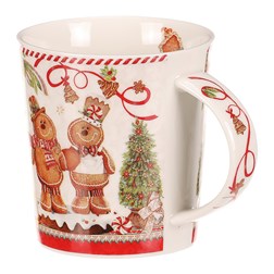 Hrneček vánočně malovaný v kulaté dóze - porcelán, barevný