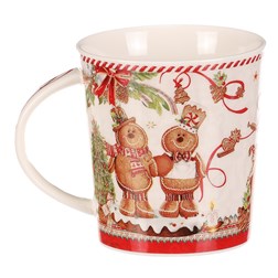 Hrneček vánočně malovaný v kulaté dóze - porcelán, barevný