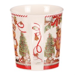 Hrneček vánočně malovaný v kulaté dóze - porcelán, barevný