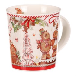 Hrneček vánočně malovaný v kulaté dóze - porcelán, barevný