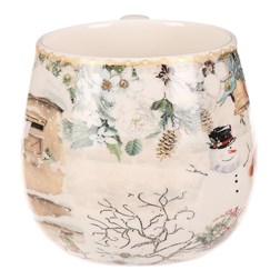 Hrnek malovaný v dárkové dóze - zimní motiv, porcelán, barevný