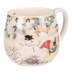 Hrnek malovaný v dárkové dóze - zimní motiv, porcelán, barevný
