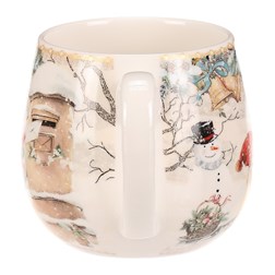Hrnek malovaný v dárkové dóze - zimní motiv, porcelán, barevný
