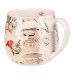 Hrnek malovaný v dárkové dóze - zimní motiv, porcelán, barevný