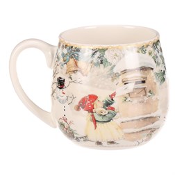 Hrnek malovaný v dárkové dóze - zimní motiv, porcelán, barevný