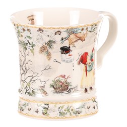 Hrnek malovaný v dárkové dóze - zimní motiv, porcelán, barevný