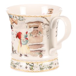 Hrnek malovaný v dárkové dóze - zimní motiv, porcelán, barevný