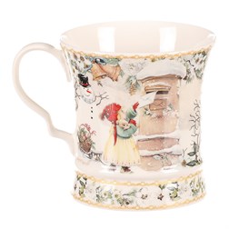 Hrnek malovaný v dárkové dóze - zimní motiv, porcelán, barevný