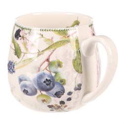 Hrneček v dárkové dóze - porcelán, bílý s lesními plody