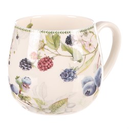 Hrneček v dárkové dóze - porcelán, bílý s lesními plody